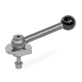 GN 918.7 Stainless Steel Clamping Cam Units, Downward Clamping, Screw from the Back Type: KVB - With ball lever, angular (serrations)<br />Clamping direction: L - By counter-clockwise rotation