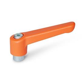 WN 300.2 Plastic Adjustable Levers, Tapped Type, with Zinc Plated Steel Components Color: OS - Orange, RAL 2004, textured finish