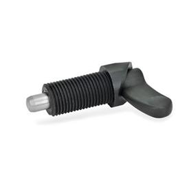 EN 672 Plastic Cam Action Indexing Plungers, with Steel / Stainless Steel Plunger Pin, Lock-Out Material: NI - Stainless steel<br />Type: A - Without lock nut