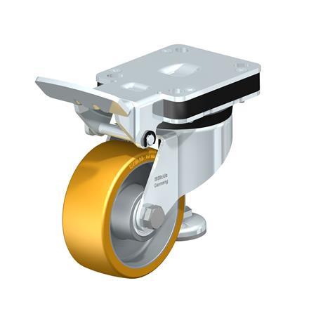  HRLK-ALTH Steel Heavy Duty Extrathane® Treaded Leveling Caster, with Swivel Head, with Plate Mounting 