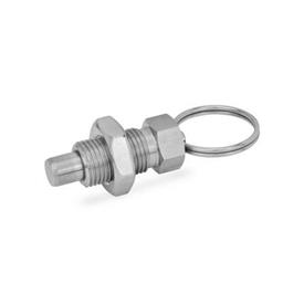 GN 717 Stainless Steel Indexing Plungers, Non Lock-Out, with Pull Ring / with Wire Loop Type: AK - With pull ring, with lock nut<br />Material: NI - Stainless steel