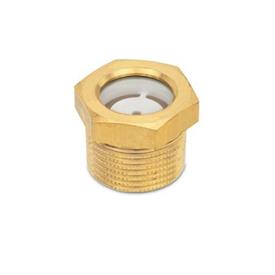 GN 743.8 Brass Fluid Sight Glasses, with ESG Safety Glass, with Conical BSPT or NPT Thread Type: A - With reflector