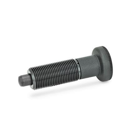 GN 613 Steel Indexing Plungers, with Plastic Knob, Non Lock-Out, with Fully Threaded Body Material: ST - Steel
Type: A - With knob, without lock nut