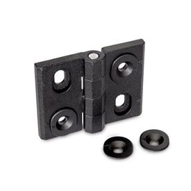 GN 127 Zinc Die-Cast Hinges, Adjustable, with Alignment Bushings Type: H - Vertical slots<br />Color: SW - Black, RAL 9005, textured finish