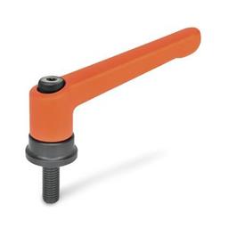 GN 300.4 Zinc Die-Cast Adjustable Levers, with Increased Clamping Force, Threaded Stud Type, with Steel Components Color / Finish: OS - Orange, RAL 2004, textured finish