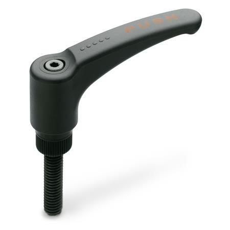 Manijas ajustables de seguridad EN 604.2: Plástico, tipo espárrago roscado, con componentes de acero, Ergostyle®