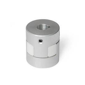 GN 2241 Aluminum Elastomer Jaw Couplings, Hub with Set Screw, with Metric-Inch Bores Bore code: K - With keyway (from d<sub>1</sub> = 30 mm)<br />Hardness: WS - 92 Shore A, white