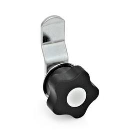 EN 217 Mécanismes de verrouillage de porte acier, manipulation par bouton étoile plastique Type: B - Avec loquet déporté<br />Codage: OS - Sans verrou, tourne de 90° dans les deux sens