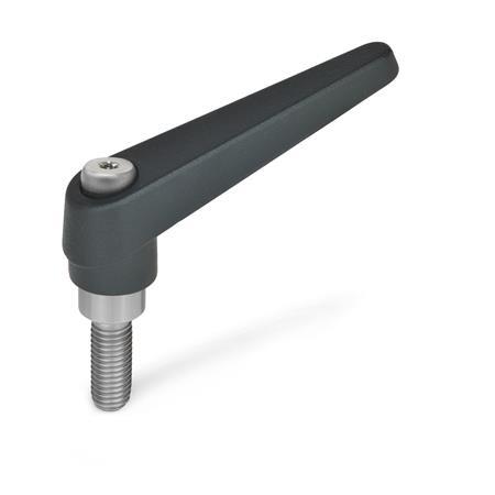 GN 101.1 Zinc Die-Cast Adjustable Levers, Threaded Stud Type, with Stainless Steel Components Color: SW - Black, RAL 9005, textured finish