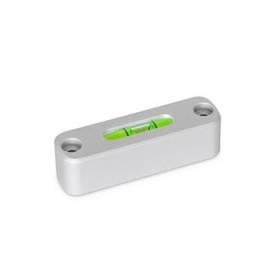GN 2283 Aluminum Screw-On Spirit Levels, with Mounting Holes Color: ALN - Anodized finish, natural color<br />Sensitivity: 50 - Angular minutes, bubble moves by 2 mm<br />Type: AV - Aligned, mounting from the front