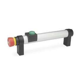 GN 331 Aluminum Tubular Handles, with Power Switching Function Finish: EL - Anodized finish, natural color<br />Type: T1 - With 1 button<br />Identification no.: 2 - With emergency stop