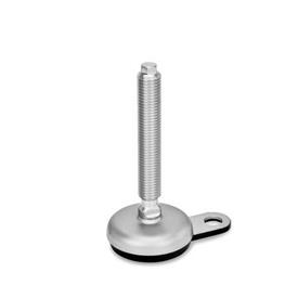 GN 33 Metric Thread, Stainless Steel Leveling Feet, Tapped Socket or Threaded Stud Type, with Rubber Pad and Mounting Flange Type (Base): B1 - Matte shot-blasted finish, rubber pad inlay, black<br />Version (Stud / Socket): V - Without nut, external hex at the top, wrench flat at the bottom