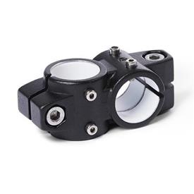 GN 132.2 Noix de serrage orthogonales pour unité linéaire tubulaire en aluminium, pour système à deux axes N° d'identification: G - avec insert coulissant<br />Finition: S - Noir, RAL 9005, finition texturée