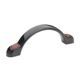 EN 365 Technopolymer Plastic Arch Handles, with Counterbored Mounting Holes or Tapped Inserts Color of the cover cap: DRT - Red, RAL 3000, matte finish
