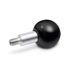 GN 319.2 Perillas de bola giratorias de plástico fenólico, tipo saliente largo, con husillo de acero roscado y con orificio roscado Tipo: A - Con rosca externa