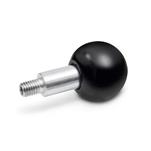 Phenolic Plastic Revolving Ball Knobs, Long Shoulder Type, with Tapped and Threaded Steel Spindle