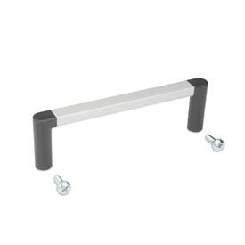GN 423 Aluminum Rack Handles, for 19" Rack and Enclosure Layout Type: A - Mounting from the back (self-tapping screws)<br />Finish: ELS - Handle bar anodized, natural color / handle shanks black, matte finish