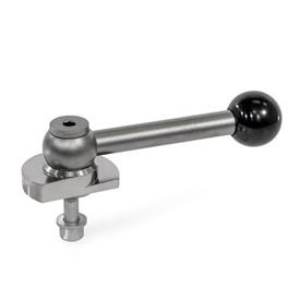 GN 918.6 Stainless Steel Clamping Cam Units, Upward Clamping, Screw from the Back Type: GVB - With ball lever, straight (serrations)<br />Clamping direction: R - By clockwise rotation (drawn version)
