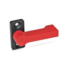 GN 702 Zinc Die-Cast Stop Latches, with 4 Indexing Positions  Type: A - With screw-on flange<br />Color: RS - Red, RAL 3000, textured finish