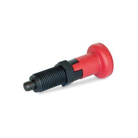 EN 617.2 Plastic Indexing Plungers, with Steel Plunger Pin, Lock-Out and Non Lock-Out, with Red Knob Type: C - Lock-out, without lock nut<br />Material: ST - Steel