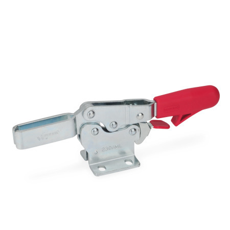 Horizontal Acting Toggle Clamps GN 820.3: Steel, with Safety Hook, with Horizontal Mounting Base