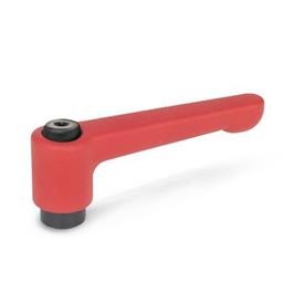 GN 302 Zinc Die-Cast Straight Adjustable Levers, Tapped or Plain Bore Type, with Blackened Steel Components Color: RS - Red, RAL 3000, textured finish