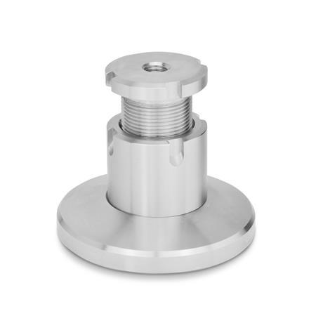 M10 x 1.5 Thread Size J.W Winco 10N50PNM/AK Series GN 340.6 Stainless Steel Leveling Mount with Lag Bolt Lug Black Rubber Pad Inlay and Nut Shot-Blast Finish Metric Size 50mm Thread Length Inc. 80mm Base Diameter