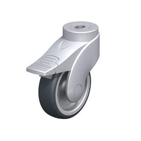 LWG-TPA Rodajas giratorias de nylon plastificado sintético WAVE, con ruedas de caucho termoplástico y ajuste con agujero para perno, componentes de acero Type: G-FI - Cojinete liso con freno «stop-fix»