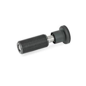 GN 313 Boulons-ressorts de bouton acier / plastique, poussoir rentré en position normale Type: A - Sans contre-écrou, avec bouton<br />N° d'identification: 1 - Goupille sans filetage interne