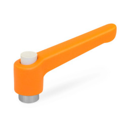 WN 303.1 Plastic Adjustable Levers with Push Button, Tapped or Plain Bore Type, with Stainless Steel Components Lever color: OS - Orange, RAL 2004, textured finish<br />Push button color: G - Gray, RAL 7035