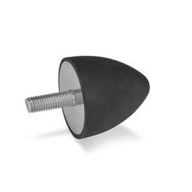GN 353 Rubber Vibration / Shock Absorption Mounts, Conical Type, with Steel Components Type: S - With threaded stud