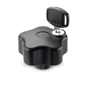 EN 5337.9 Technopolymer Plastic Safety Five-Lobed Knobs, with Brass Tapped Insert, Lockable 