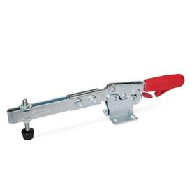 GN 820.3 Clamps de actuación horizontal con brazo extendido de acero, con gancho de seguridad, con base de montaje horizontal Tipo: ULC - Brazo de fijación extendido, con agujero ranurado, con dos arandelas con brida y un conjunto de husillos GN 708.1
