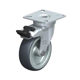  LPA-TPA Rodajas giratorias de acero de servicio ligero, con ruedas de caucho termoplástico y placa de montaje, serie de soportes estándar Type: G-FI - Cojinete liso con freno «stop-fix»