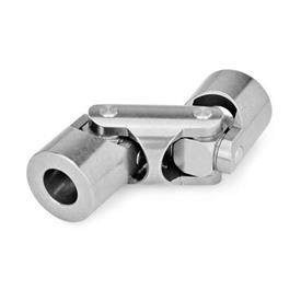 DIN 808 Stainless Steel Universal Joints with Friction Bearing, Single or Double Jointed Material: NI - Stainless steel<br />Bore code: B - Without keyway<br />Type: DG - Double jointed, friction bearing