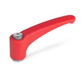 EN 602.1 Zinc Die-Cast Adjustable Levers, Ergostyle®, Tapped Type, with Stainless Steel Components Color: RS - Red, RAL 3000, textured finish