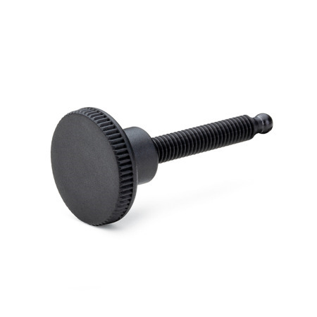 Knurled Thumb Screws EN 464.11: Plastic, High Type, with Ball Thrust Point