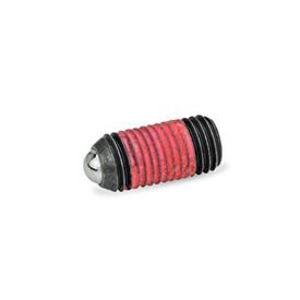 GN 615.3 Poussoirs à bille en acier / inox, avec verrouillage de filetage, avec bille, à 6 pans creux Type: K - Acier, ressort à charge standard<br />Verrouillage de filetage: MVK - Micro encapsulation