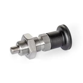 GN 818 Stainless Steel AISI 316 Indexing Plungers, Non Lock-Out Type: BK - With plastic knob, with lock nut