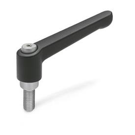 GN 300.1 Zinc Die-Cast Adjustable Levers, Threaded Stud Type, with Stainless Steel Components Color: SW - Black, RAL 9005, textured finish