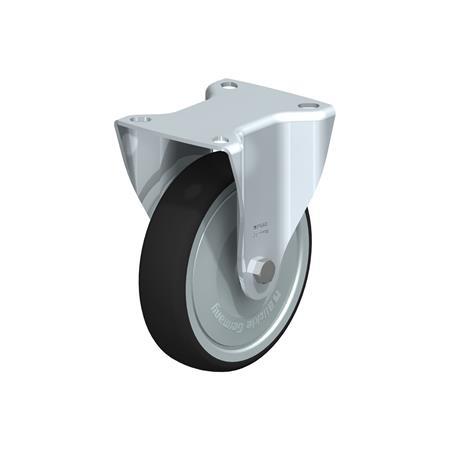 B-PATH Steel Medium Duty Polyurethane Treaded Fixed Casters, with Plate  Mounting