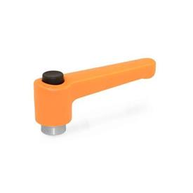 WN 304.1 Plastic Straight Adjustable Levers with Push Button, Tapped or Plain Bore Type, with Stainless Steel Components Lever color: OS - Orange, RAL 2004, textured finish<br />Push button color: S - Black, RAL 9005