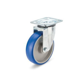 EN 22884 Steel / Stainless Steel Medium Duty Casters, Polyurethane Wheel Tread, Polyamide Wheel Core, Light Version Bearing type: G - Friction bearing<br />Bracket type: L - Swivel bracket with mounting plate<br />Coding: L - Light version<br />Bracket material: ST - Steel sheet metal