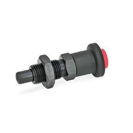 GN 414 Steel Safety Lock Indexing Plungers, with Push Button Release Material: ST - Steel<br />Type: AK - With lock nut