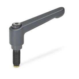 GN 306 Zinc Die-Cast Adjustable Levers, with Special-Tipped Threaded Studs Color: SW - Black, RAL 9005, textured finish<br />Type: MS - Brass tip