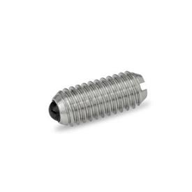 GN 615.5 Stainless Steel 316L Ball Plungers, with Ceramic Ball, with Slot Type: KN - Stainless steel, standard spring load