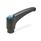 EN 603.1 Plastic Adjustable Levers, Tapped Type, with Stainless Steel Components, with Push Button, Ergostyle® Color: DBL - Blue, RAL 5024, shiny finish