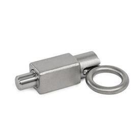 GN 722.4 Stainless Steel Indexing Plungers, Lock-Out, Weldable Type: C - Square, with pull ring, fixed (riveted)