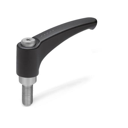 EN 602.1 Zinc Die-Cast Adjustable Levers, Threaded Stud Type, with Stainless Steel Components, Ergostyle® Color: SW - Black, RAL 9005, textured finish