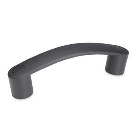 EN 628.3 Technopolymer Plastic Flexible Bridge Handles, with Counterbored Mounting Holes, Ergostyle® Color of the cover caps: DSG - Black-gray, RAL 7021, matte finish